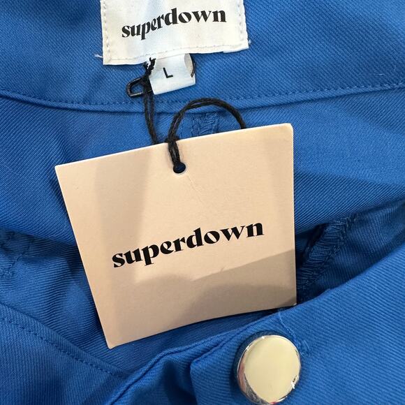 Superdown Raina Blue Cargo Pants LARGE Parachute Drawstring Hem Revolve $78 NEW - Picture 8 of 9